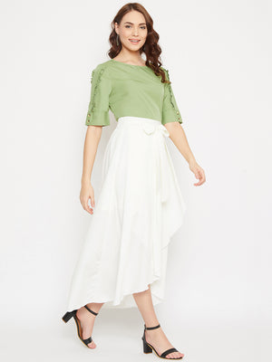 Frill Sleeve Top & Asymmetrical Skirt Set (Sku-BLMG20293).