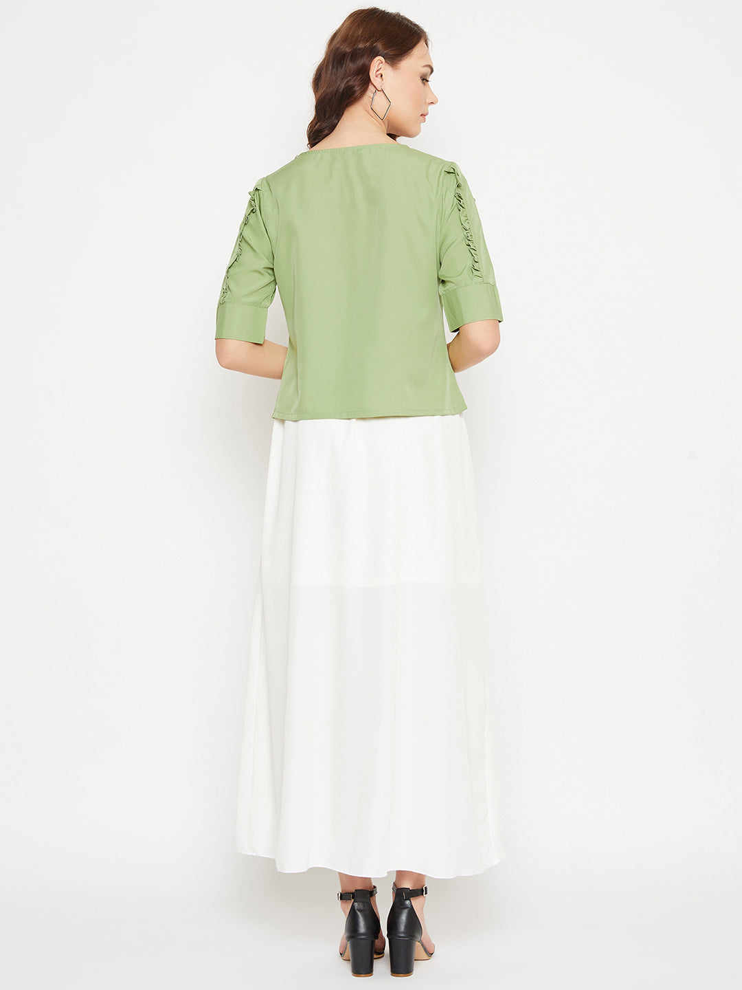 Frill Sleeve Top & Asymmetrical Skirt Set (Sku-BLMG20293).
