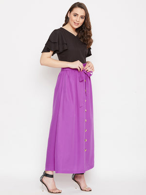 V-Neck Top & Front Button Skirt Set.