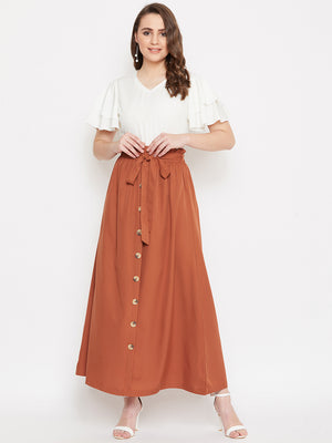 V-Neck Top With Front Button Skirt Set.
