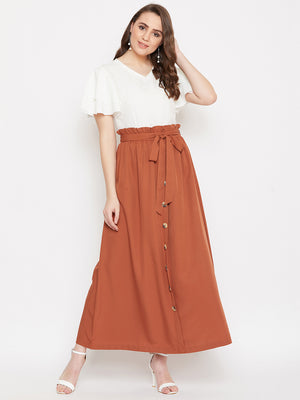 V-Neck Top With Front Button Skirt Set.