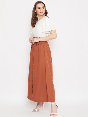 V-Neck Top With Front Button Skirt Set.