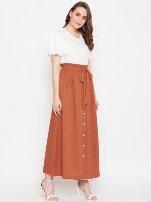 V-Neck Top With Front Button Skirt Set.