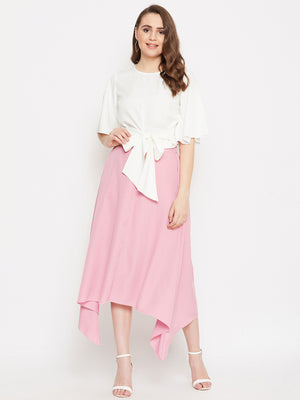 Buy Abetteric Women Solid Color Falbala MidLong High Rise Asymmetrical  Skirts White XS at Amazonin