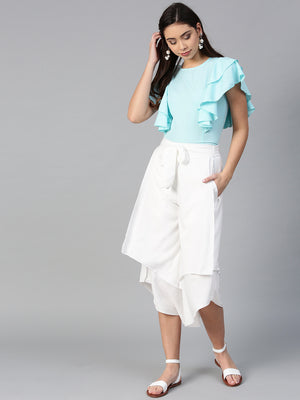 Blue Princess Ruffle Crepe Sleeveless Top & Layered Trouser Set (SKU-BLMG7823).