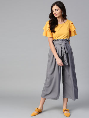 Mustard Layered Top & Grey Trouser Set (Sku-BLMG7825).