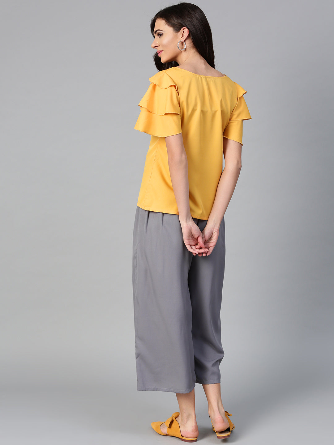 Mustard Layered Top & Grey Trouser Set (Sku-BLMG7825).