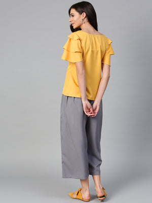 Mustard Layered Top & Grey Trouser Set (Sku-BLMG7825).