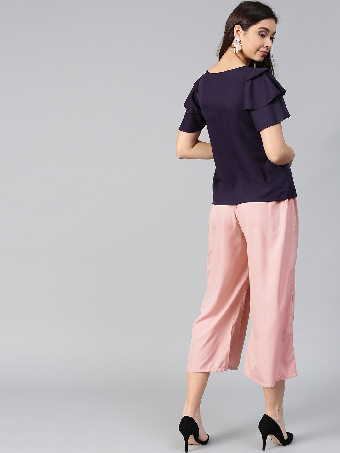 Purple Layered Top & Peach Trouser Set (Sku- BLMG7826).