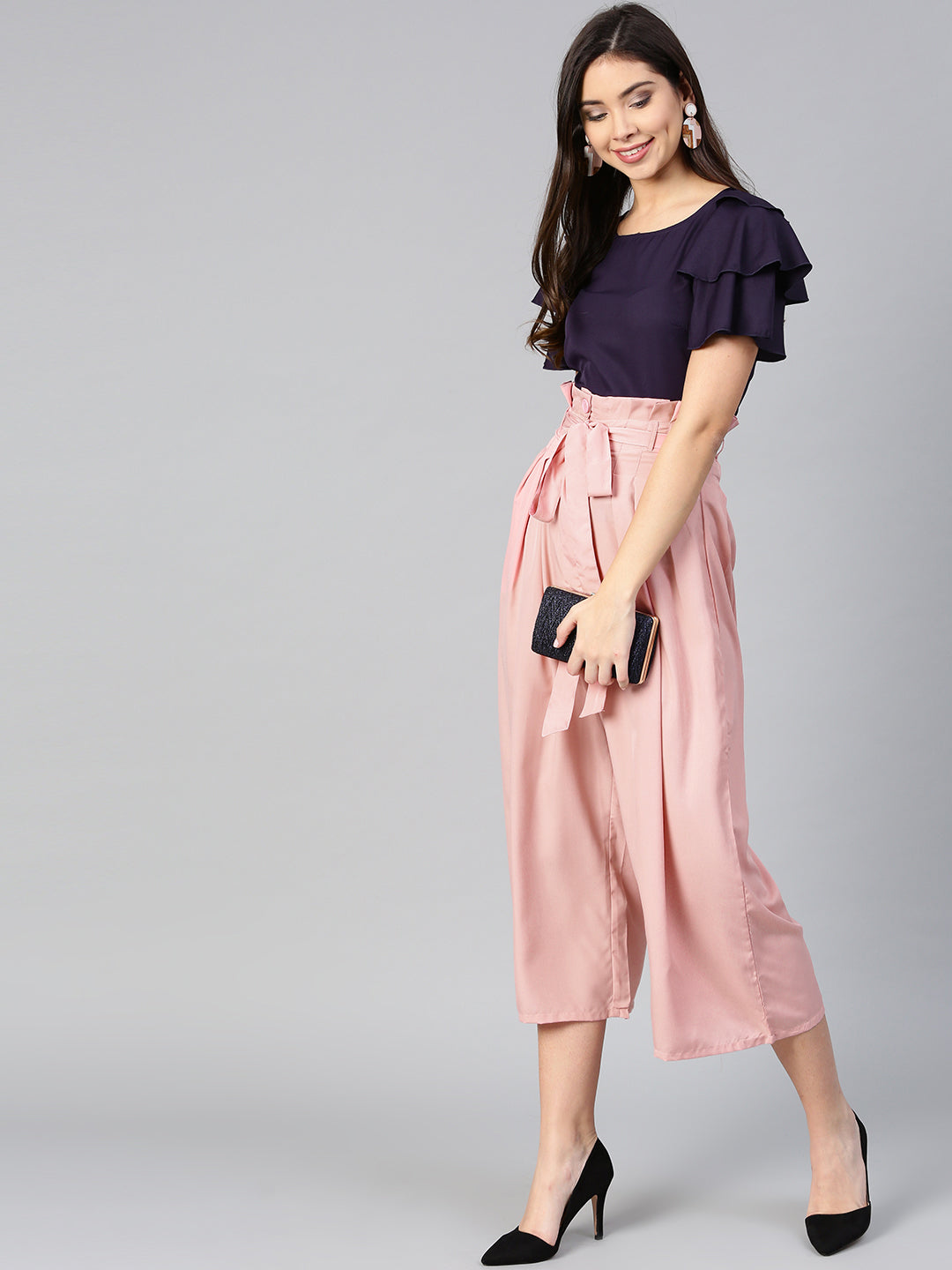 Purple Layered Top & Peach Trouser Set (Sku- BLMG7826).