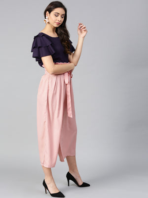 Purple Layered Top & Peach Trouser Set (Sku- BLMG7826).