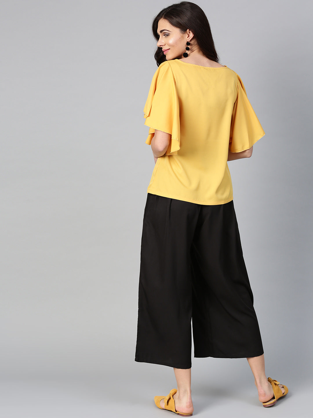 Mustard Flared Ruffle Top & Trouser Set (Sku- BLMG7831).