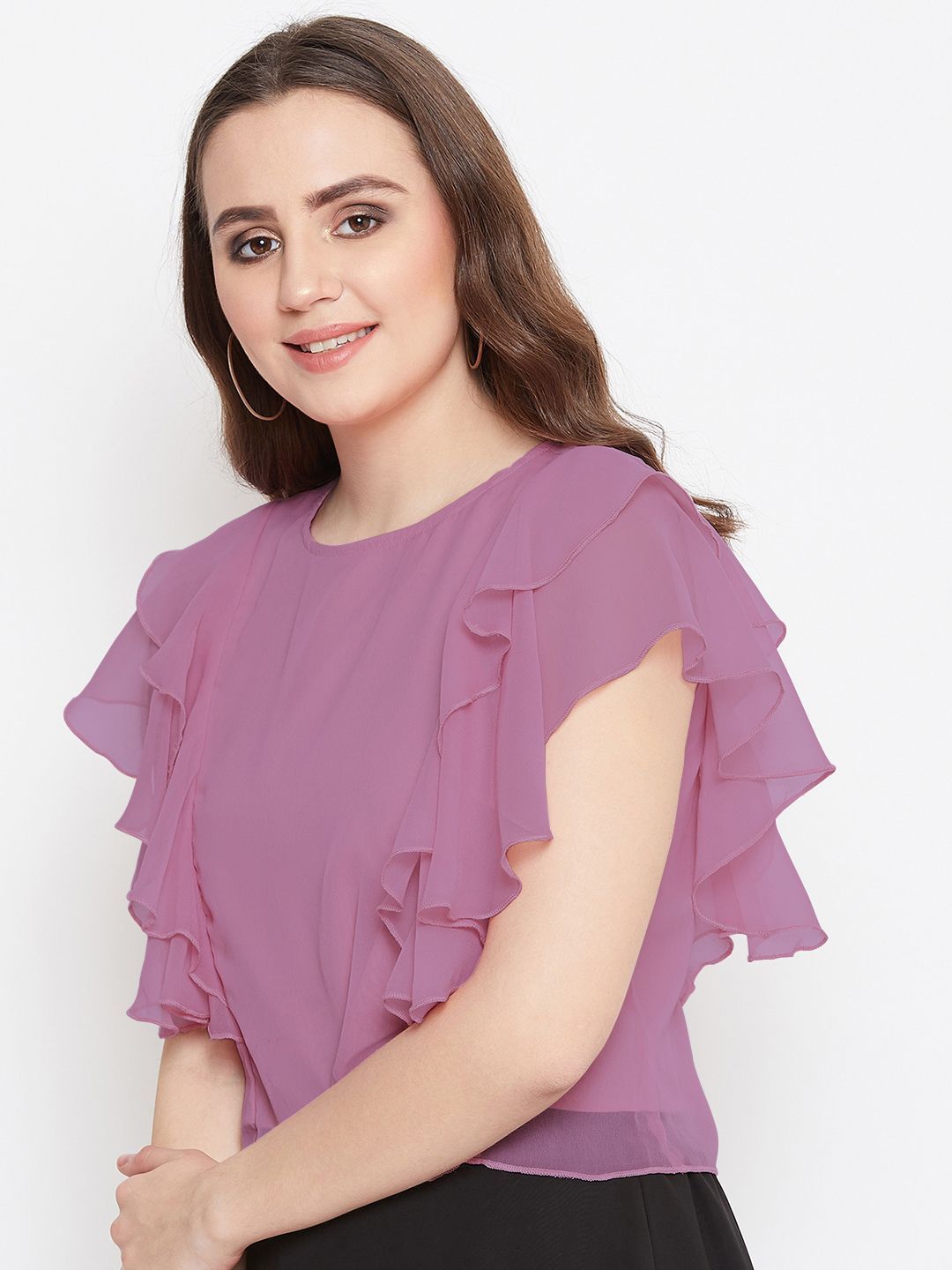 Casual Layered Solid Women Purple Top