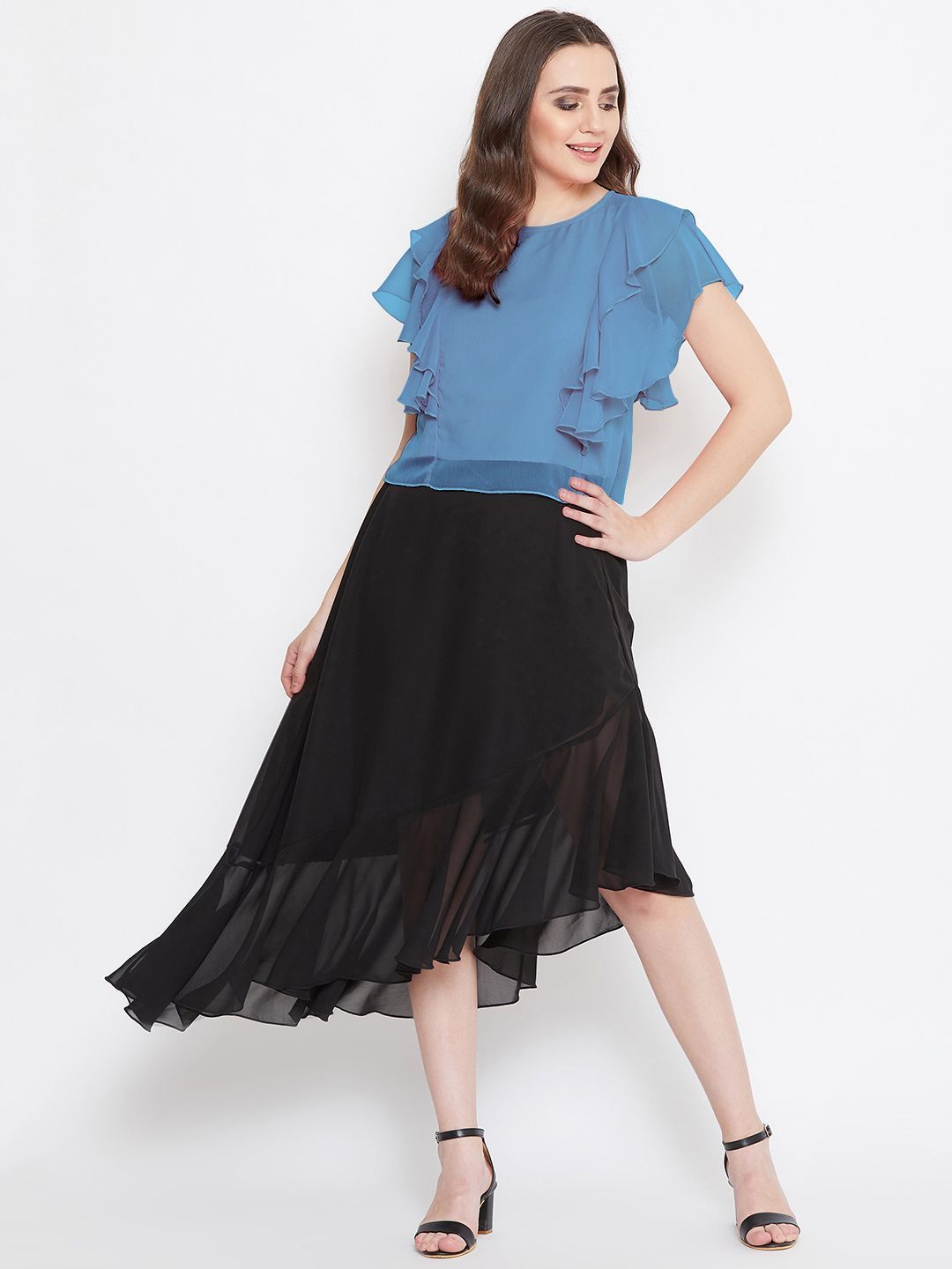 Casual Layered Solid Women Blue Top