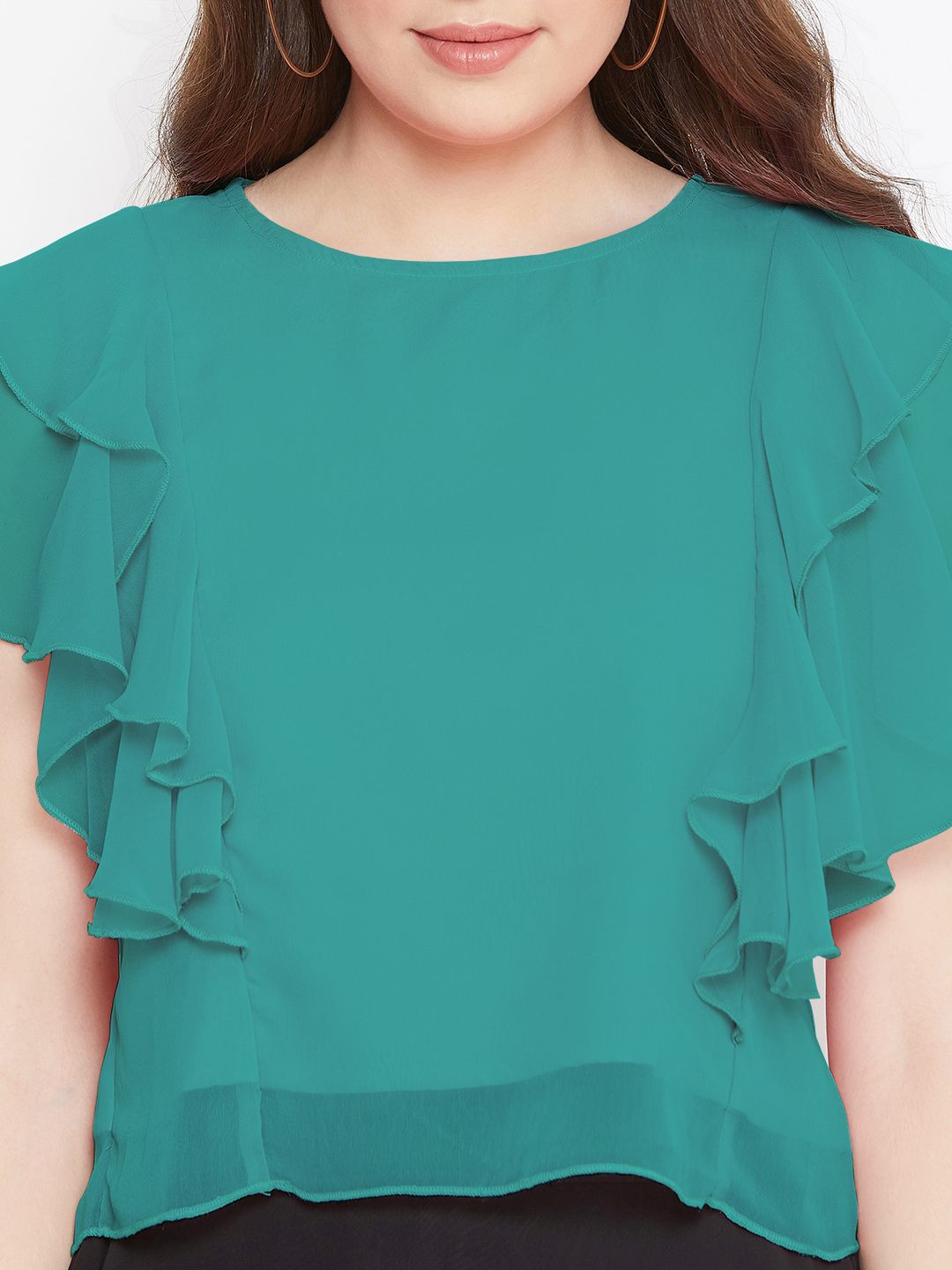 Casual Layered Solid Women Green Top