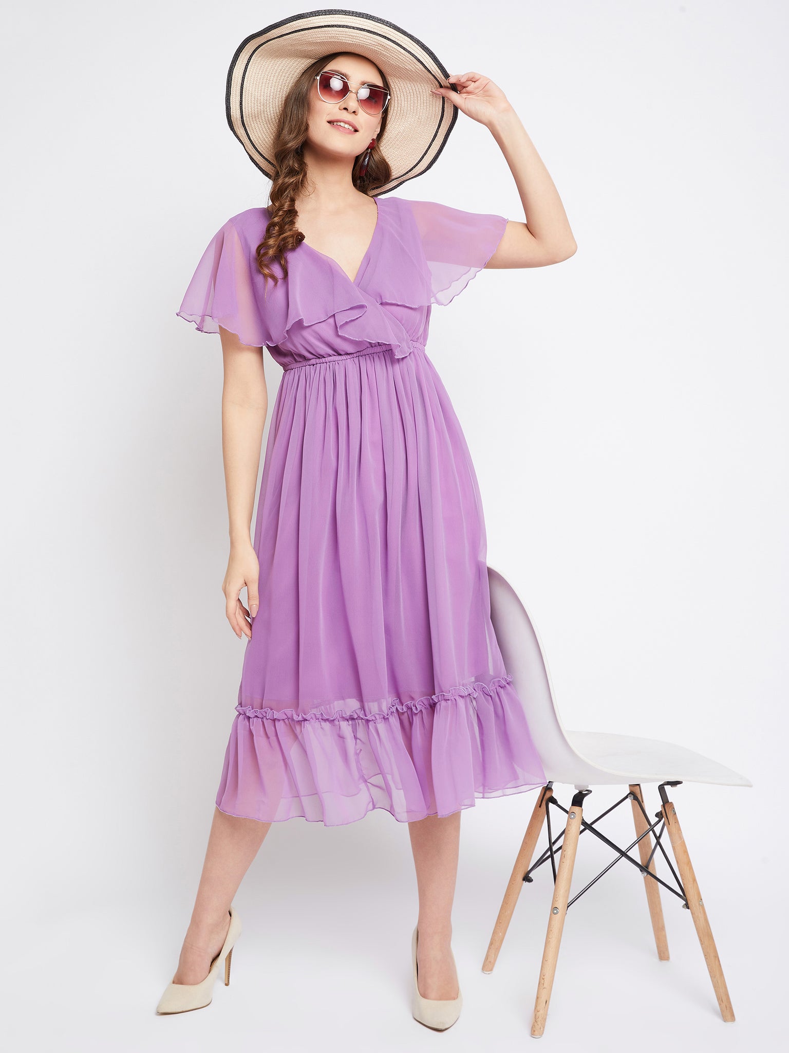 Mauve Georgette Fit & Flare Midi Dress