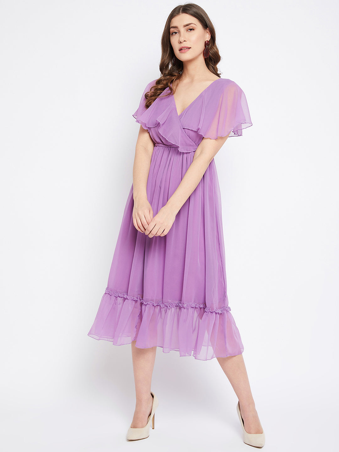 Mauve Georgette Fit & Flare Midi Dress