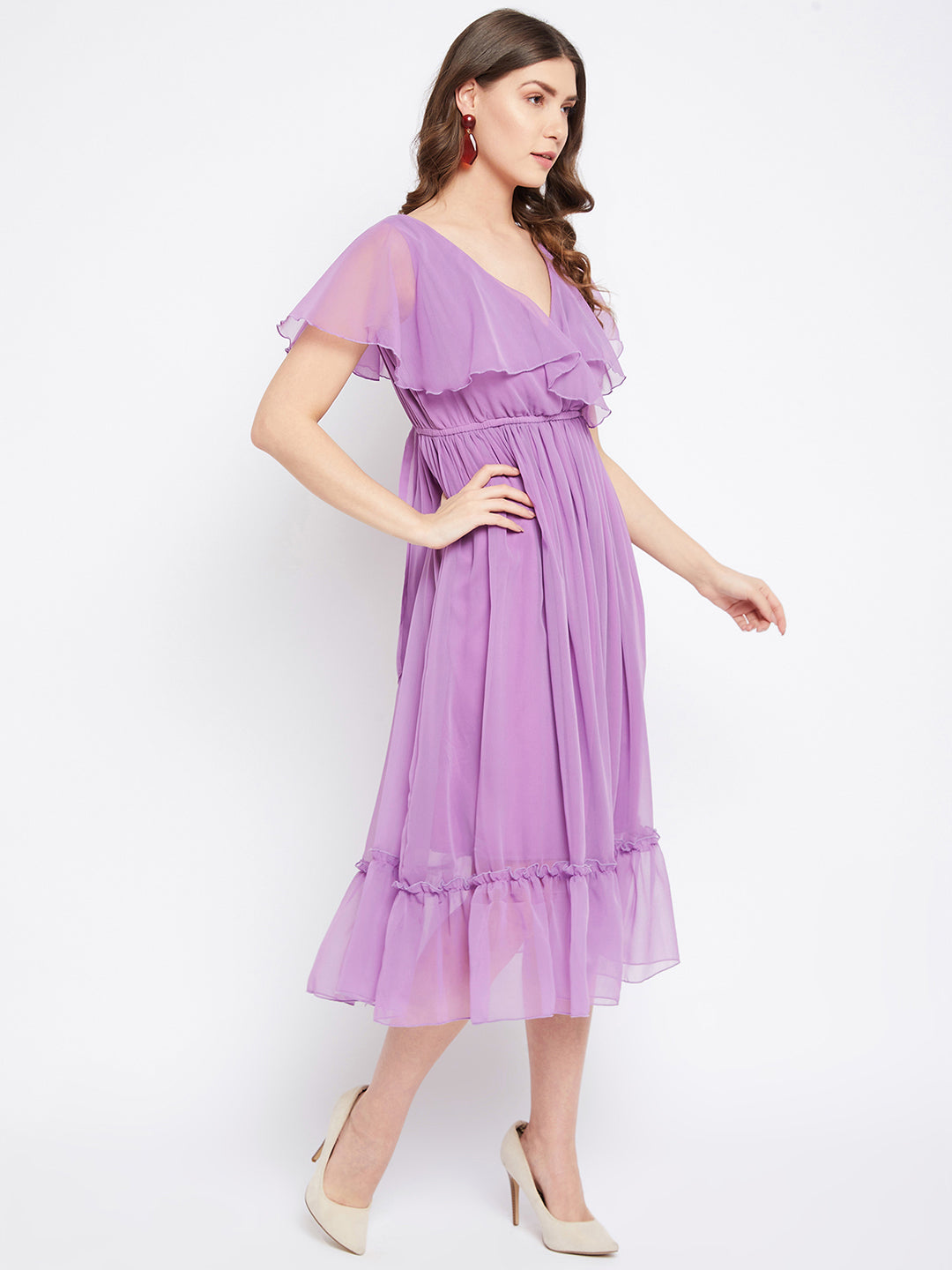 Mauve Georgette Fit & Flare Midi Dress