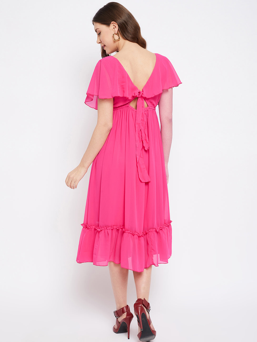 Fuchsia Georgette Fit & Flare Midi Dress