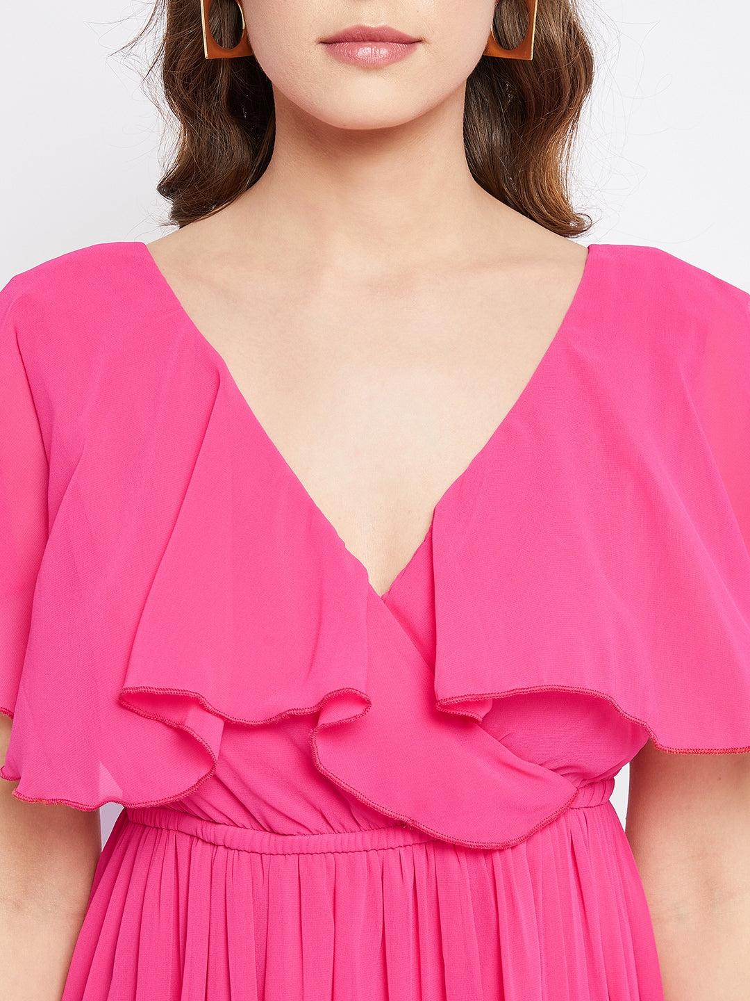 Fuchsia Georgette Fit & Flare Midi Dress