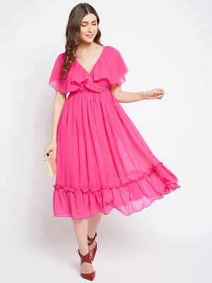 Fuchsia Georgette Fit & Flare Midi Dress