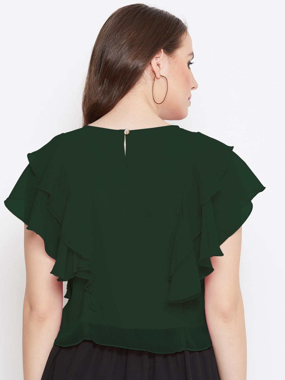 Casual Layered Solid Women Green Top