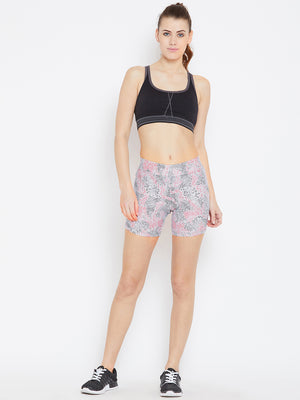 Printed Women White Gym Shorts.