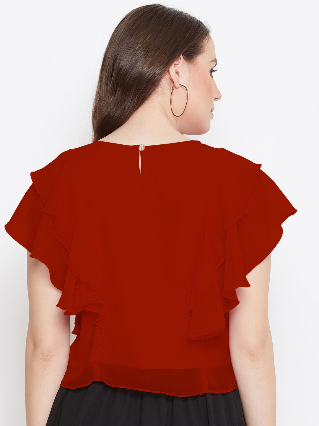 Casual Layered Solid Women Red Top