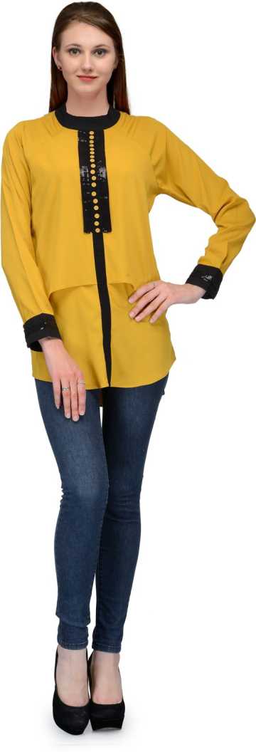 Casual Regular Sleeves Embellished Women Yellow Top.