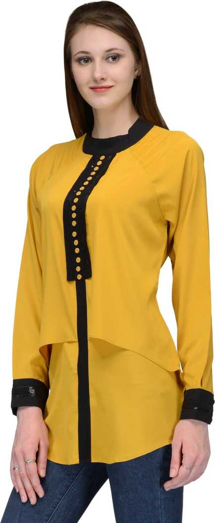 Casual Regular Sleeves Embellished Women Yellow Top.