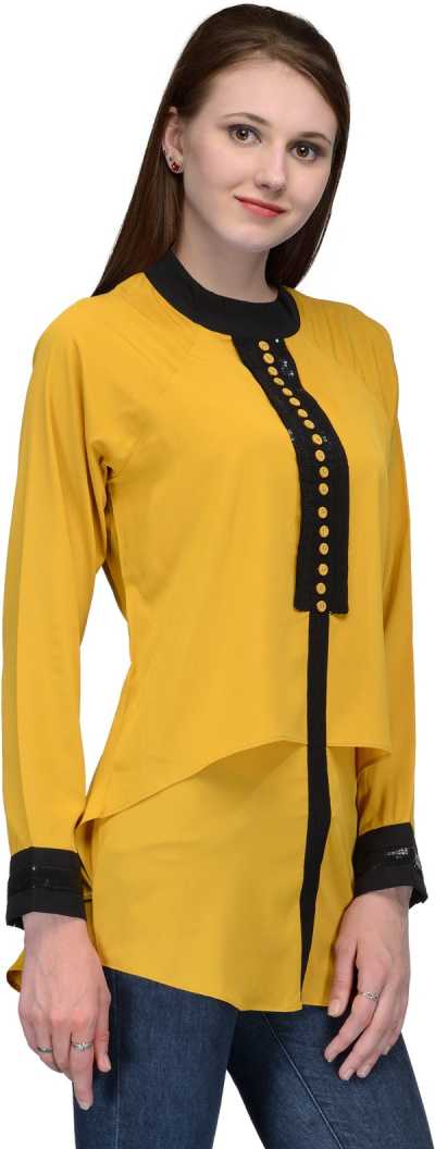 Casual Regular Sleeves Embellished Women Yellow Top.