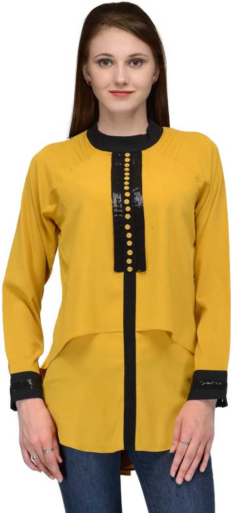 Casual Regular Sleeves Embellished Women Yellow Top.