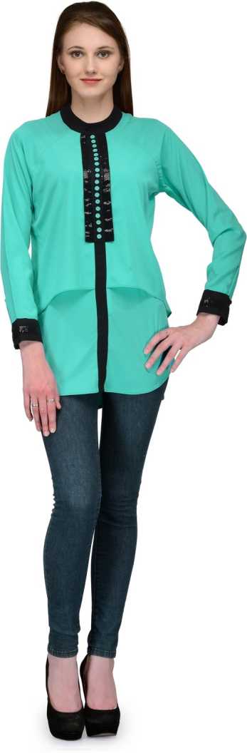 Casual Regular Sleeves Embellished Women Blue Top.