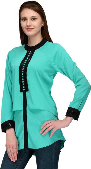 Casual Regular Sleeves Embellished Women Blue Top.