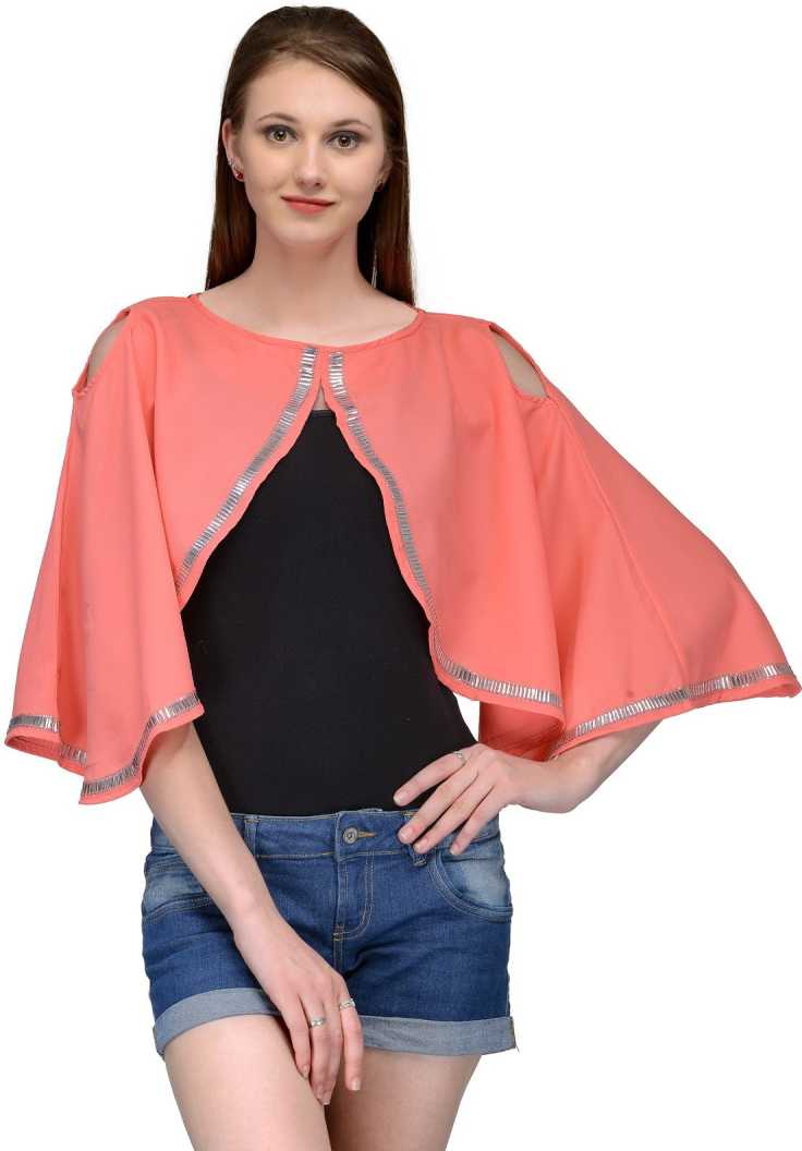 Casual Cape Sleeves Embellished Women Pink Top.