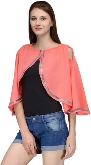 Casual Cape Sleeves Embellished Women Pink Top.