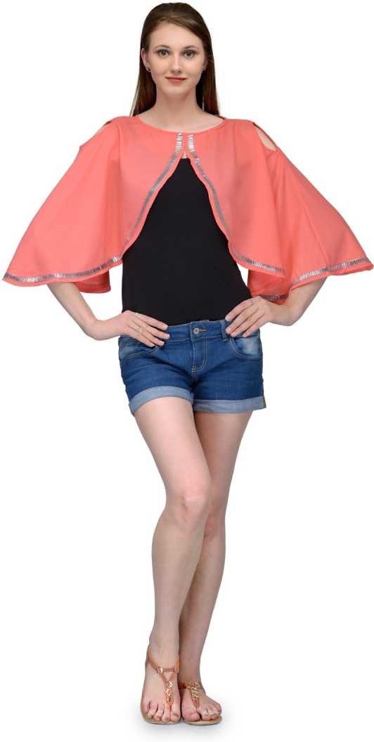 Casual Cape Sleeves Embellished Women Pink Top.