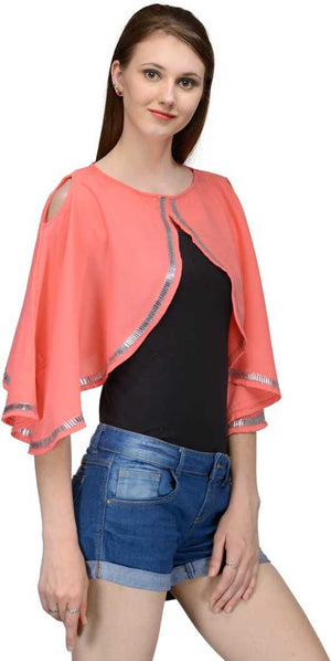 Casual Cape Sleeves Embellished Women Pink Top.