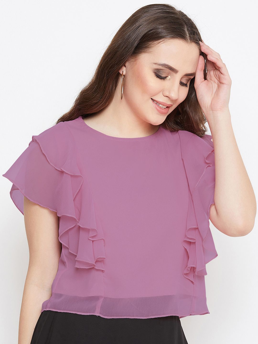Casual Layered Solid Women Purple Top