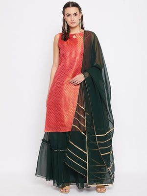 Silk Blend Woven Kurta Skirt and Dupatta Set