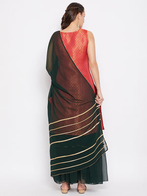 Silk Blend Woven Kurta Skirt and Dupatta Set