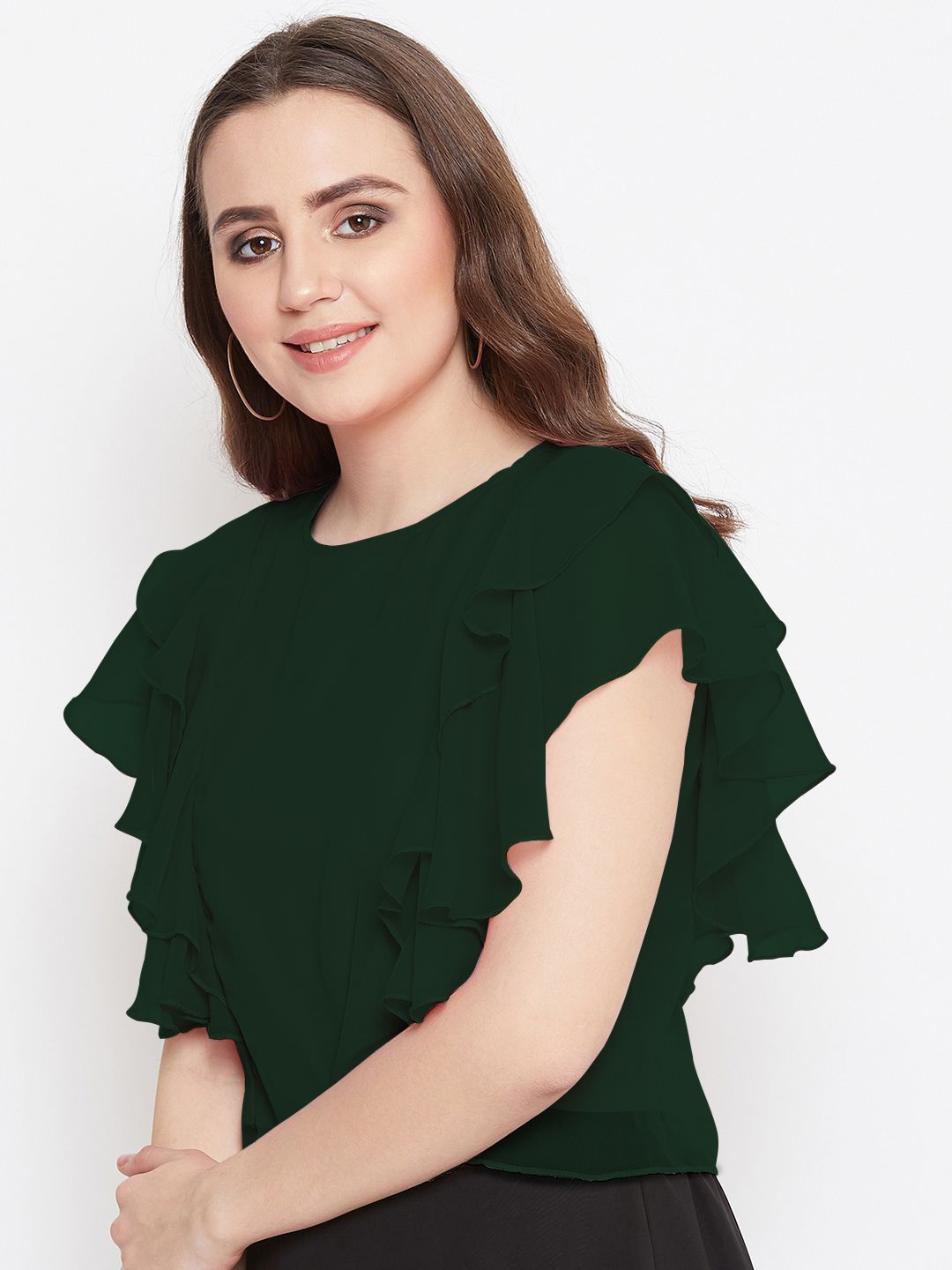 Casual Layered Solid Women Green Top