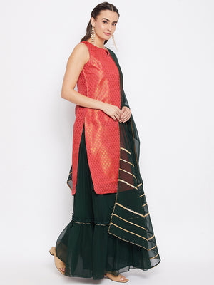 Silk Blend Woven Kurta Skirt and Dupatta Set