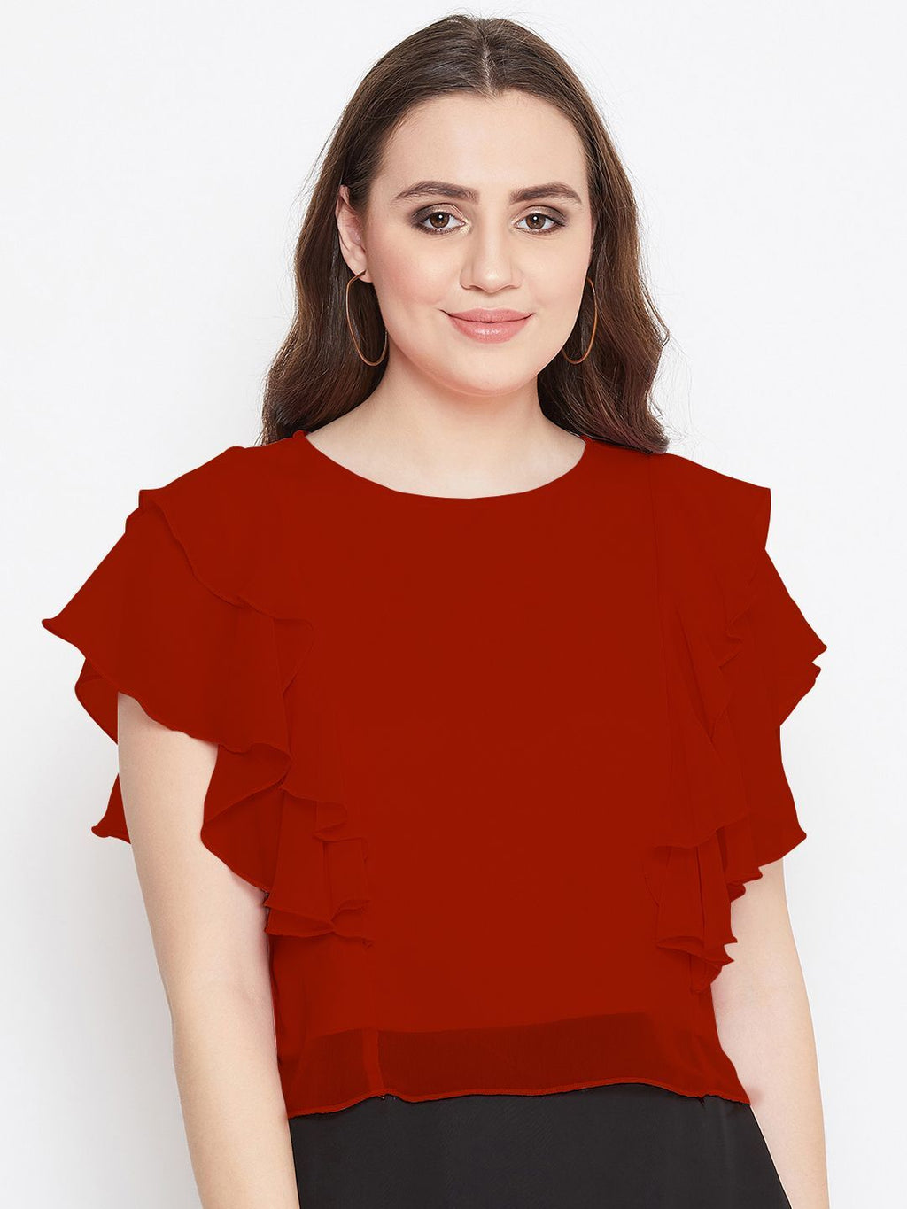 Casual Layered Solid Women Red Top