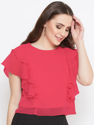 Casual Layered Solid Women Pink Top