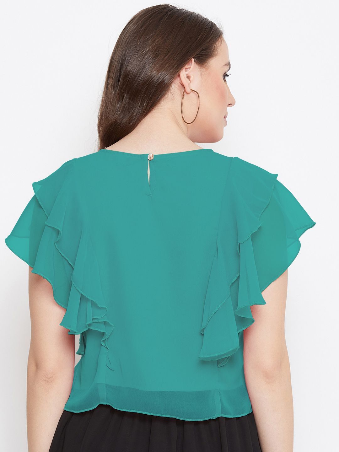 Casual Layered Solid Women Green Top