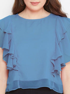 Casual Layered Solid Women Blue Top